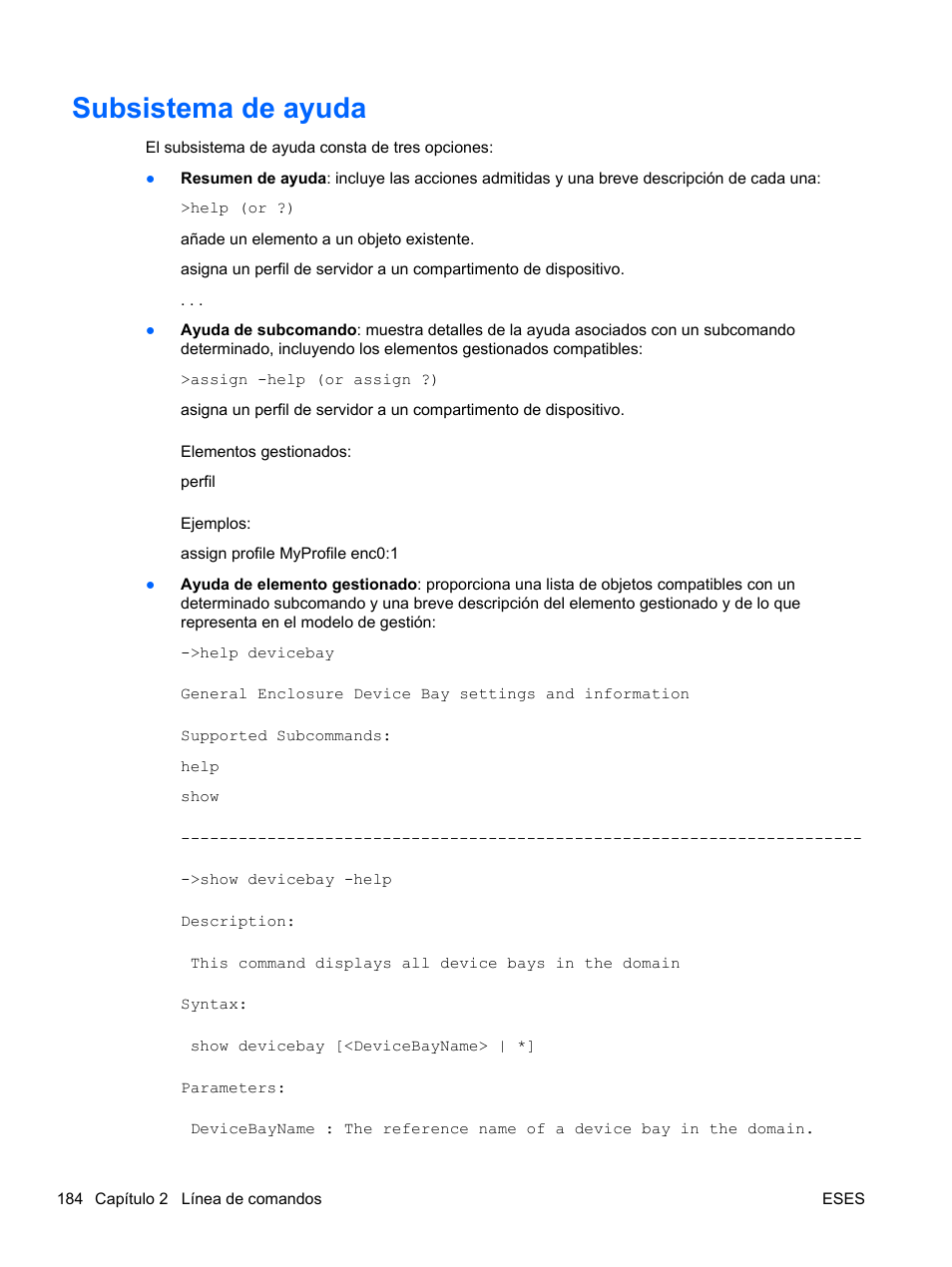 Subsistema de ayuda, Subsistema | HP Módulo de conexión virtual HP FlexFabric de 10 Gb24 puertos para BladeSystem clase-c User Manual | Page 191 / 266