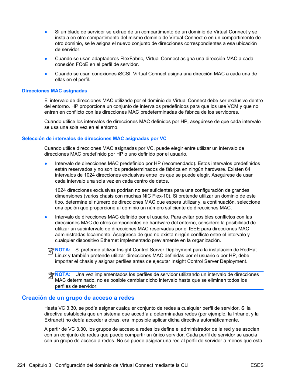 Direcciones mac asignadas, Creación de un grupo de acceso a redes | HP Módulo de conexión virtual HP FlexFabric de 10 Gb24 puertos para BladeSystem clase-c User Manual | Page 231 / 266