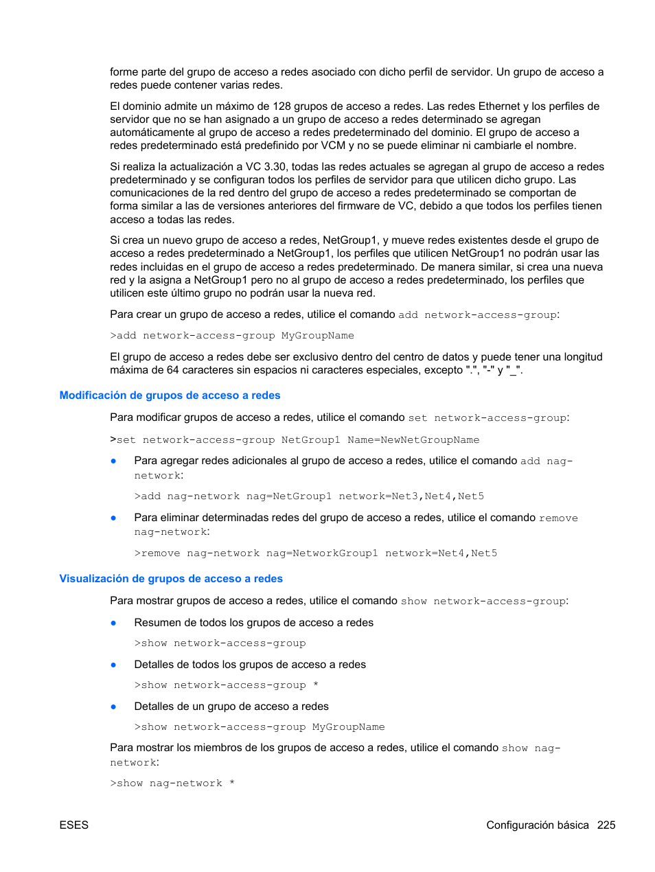 Modificación de grupos de acceso a redes, Visualización de grupos de acceso a redes | HP Módulo de conexión virtual HP FlexFabric de 10 Gb24 puertos para BladeSystem clase-c User Manual | Page 232 / 266