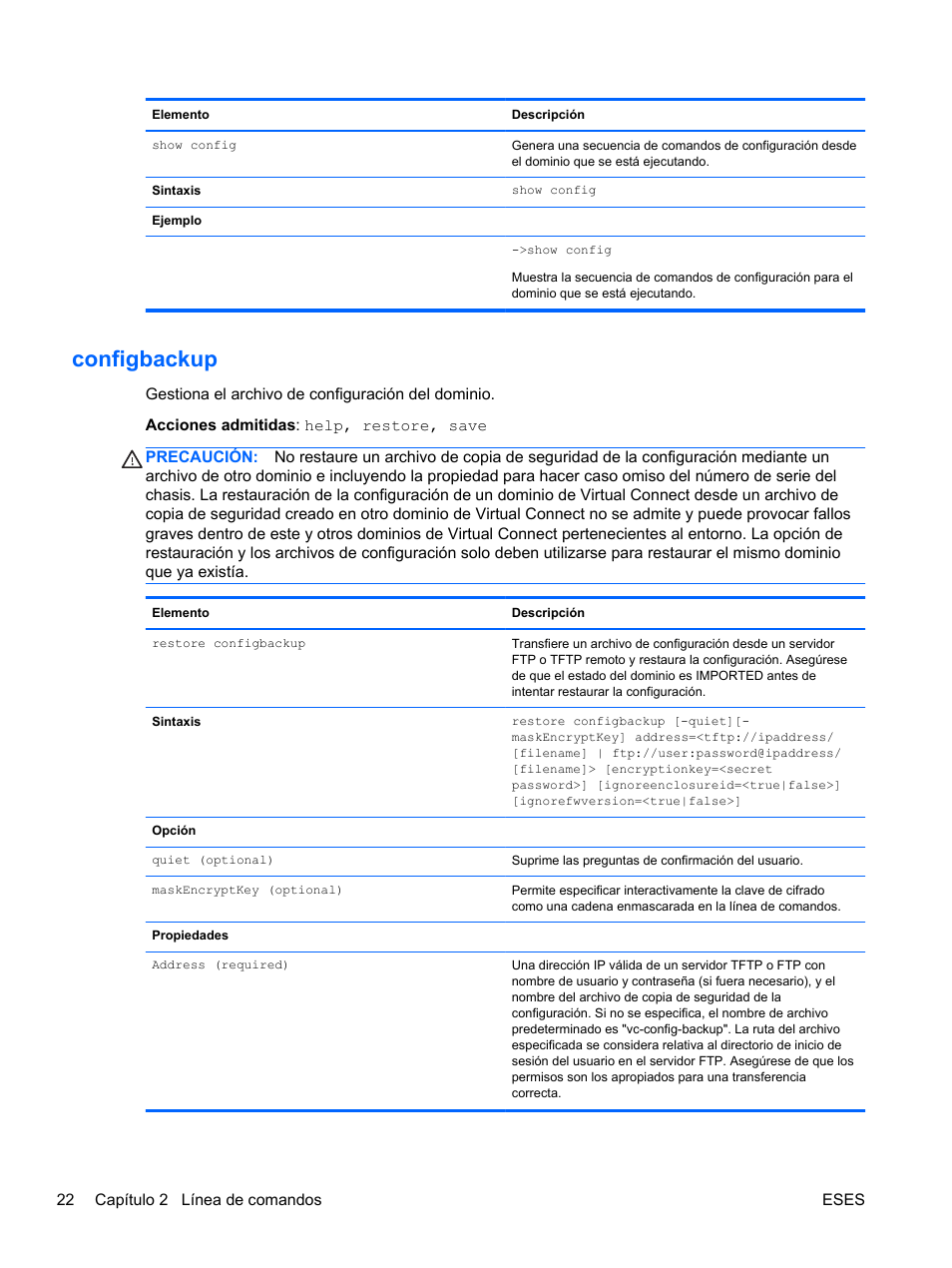 Configbackup | HP Módulo de conexión virtual HP FlexFabric de 10 Gb24 puertos para BladeSystem clase-c User Manual | Page 29 / 266