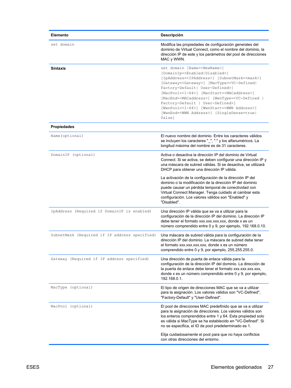 Eses elementos gestionados 27 | HP Módulo de conexión virtual HP FlexFabric de 10 Gb24 puertos para BladeSystem clase-c User Manual | Page 34 / 266