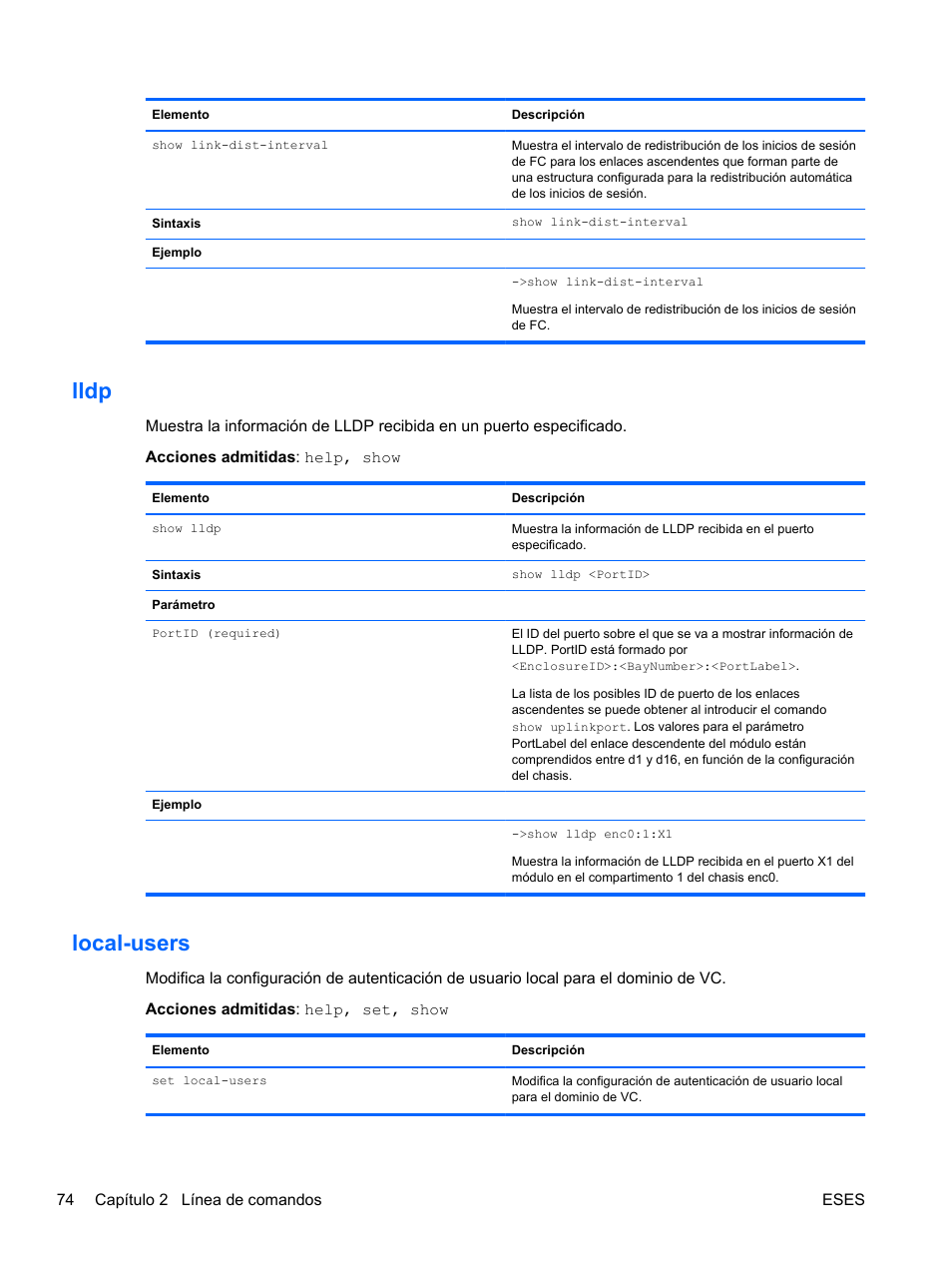 Lldp, Local-users, Lldp local-users | Users | HP Módulo de conexión virtual HP FlexFabric de 10 Gb24 puertos para BladeSystem clase-c User Manual | Page 81 / 266
