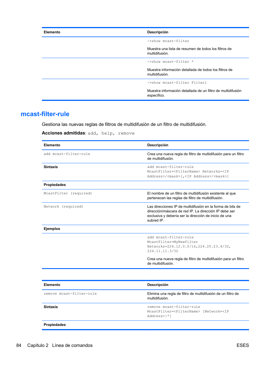 Mcast-filter-rule, Rule | HP Módulo de conexión virtual HP FlexFabric de 10 Gb24 puertos para BladeSystem clase-c User Manual | Page 91 / 266
