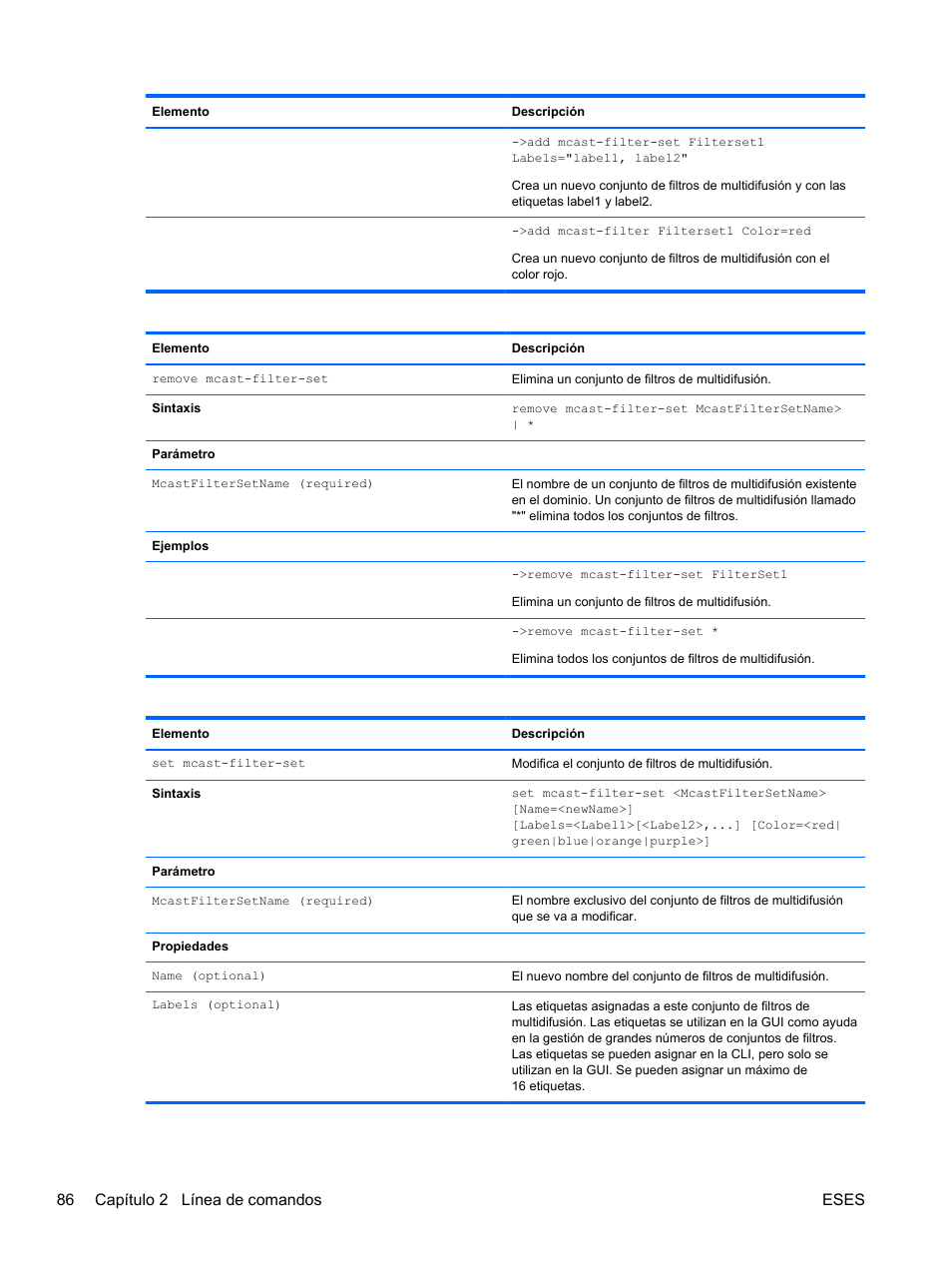 86 capítulo 2 línea de comandos eses | HP Módulo de conexión virtual HP FlexFabric de 10 Gb24 puertos para BladeSystem clase-c User Manual | Page 93 / 266