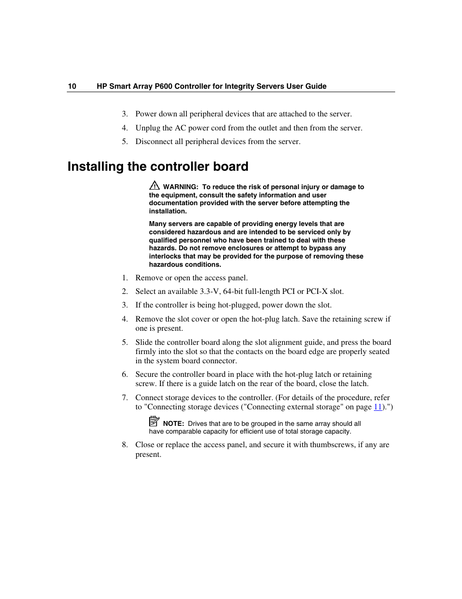 Installing the controller board, As described ("installing the controller board" o | HP Integrity rx4640 Server User Manual | Page 10 / 58