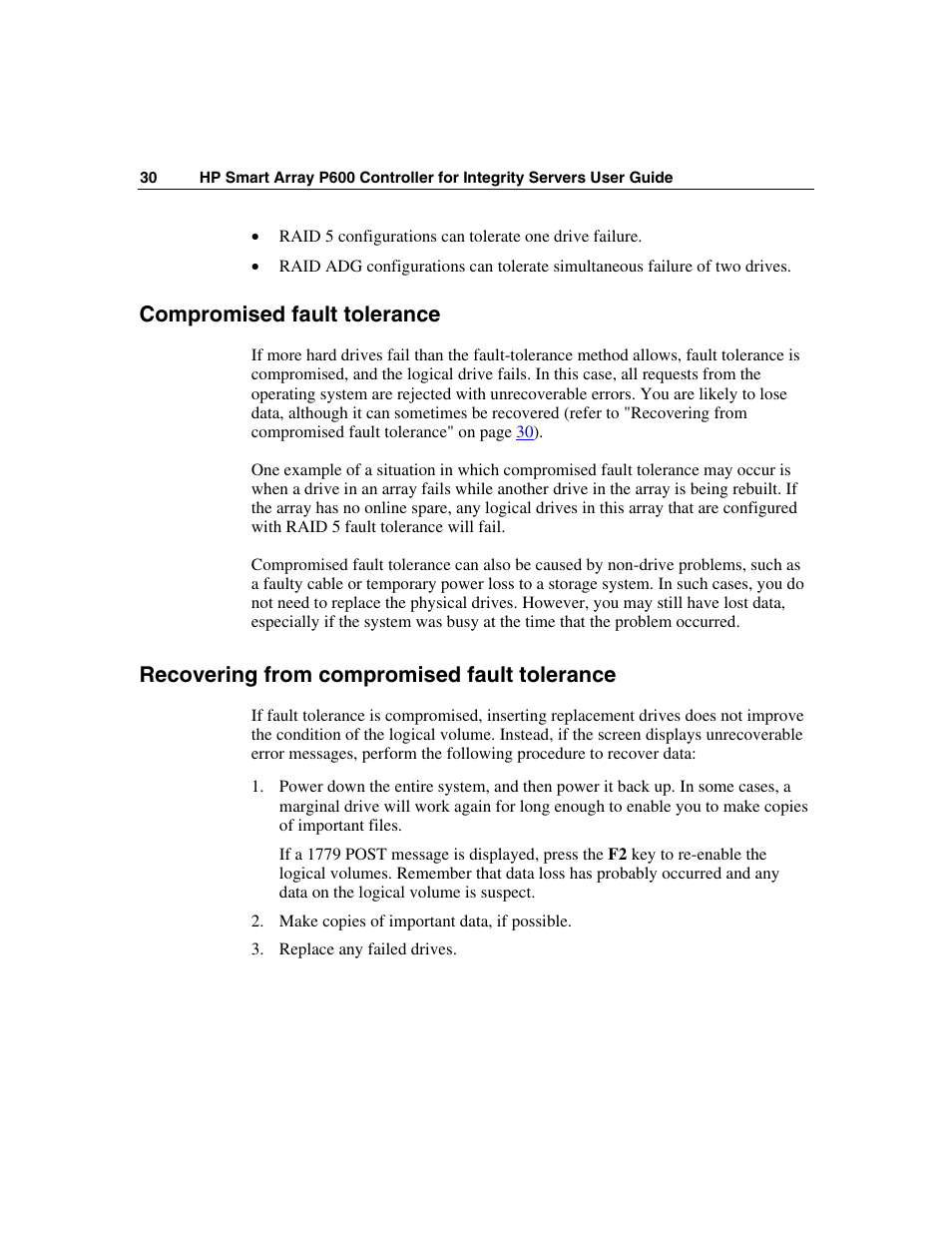 Compromised fault tolerance, Recovering from compromised fault tolerance | HP Integrity rx4640 Server User Manual | Page 30 / 58