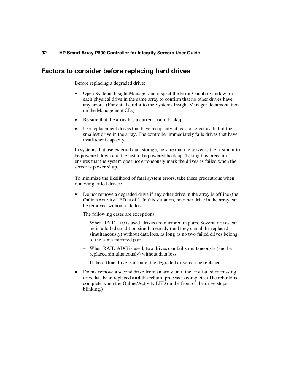 Factors to consider before replacing hard drives | HP Integrity rx4640 Server User Manual | Page 32 / 58