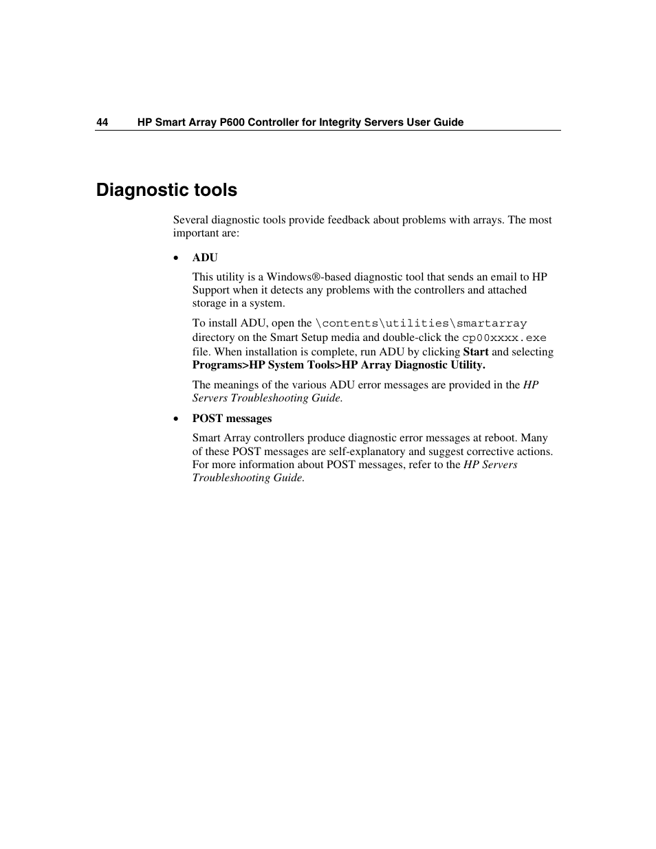 Diagnostic tools | HP Integrity rx4640 Server User Manual | Page 44 / 58