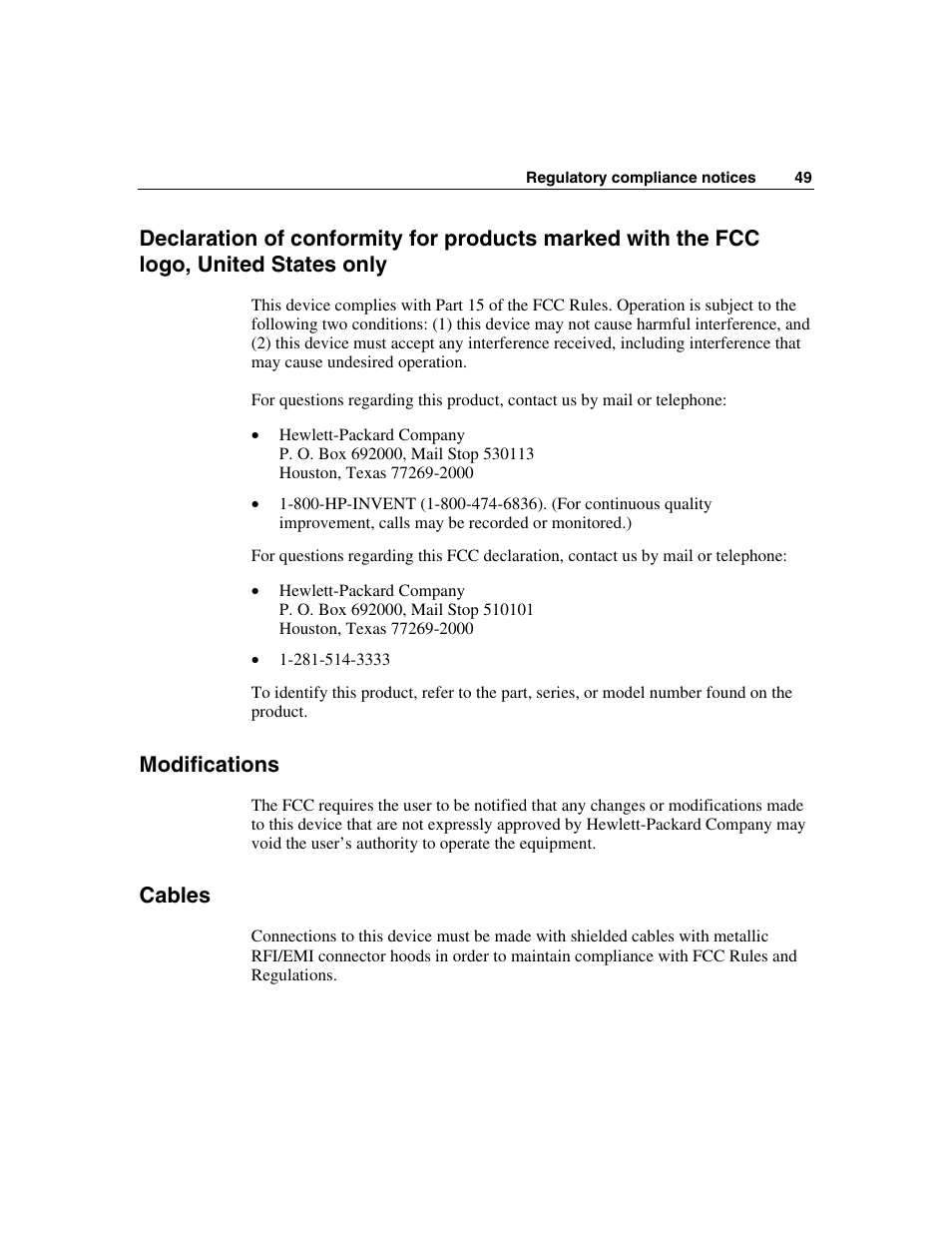 Modifications, Cables | HP Integrity rx4640 Server User Manual | Page 49 / 58