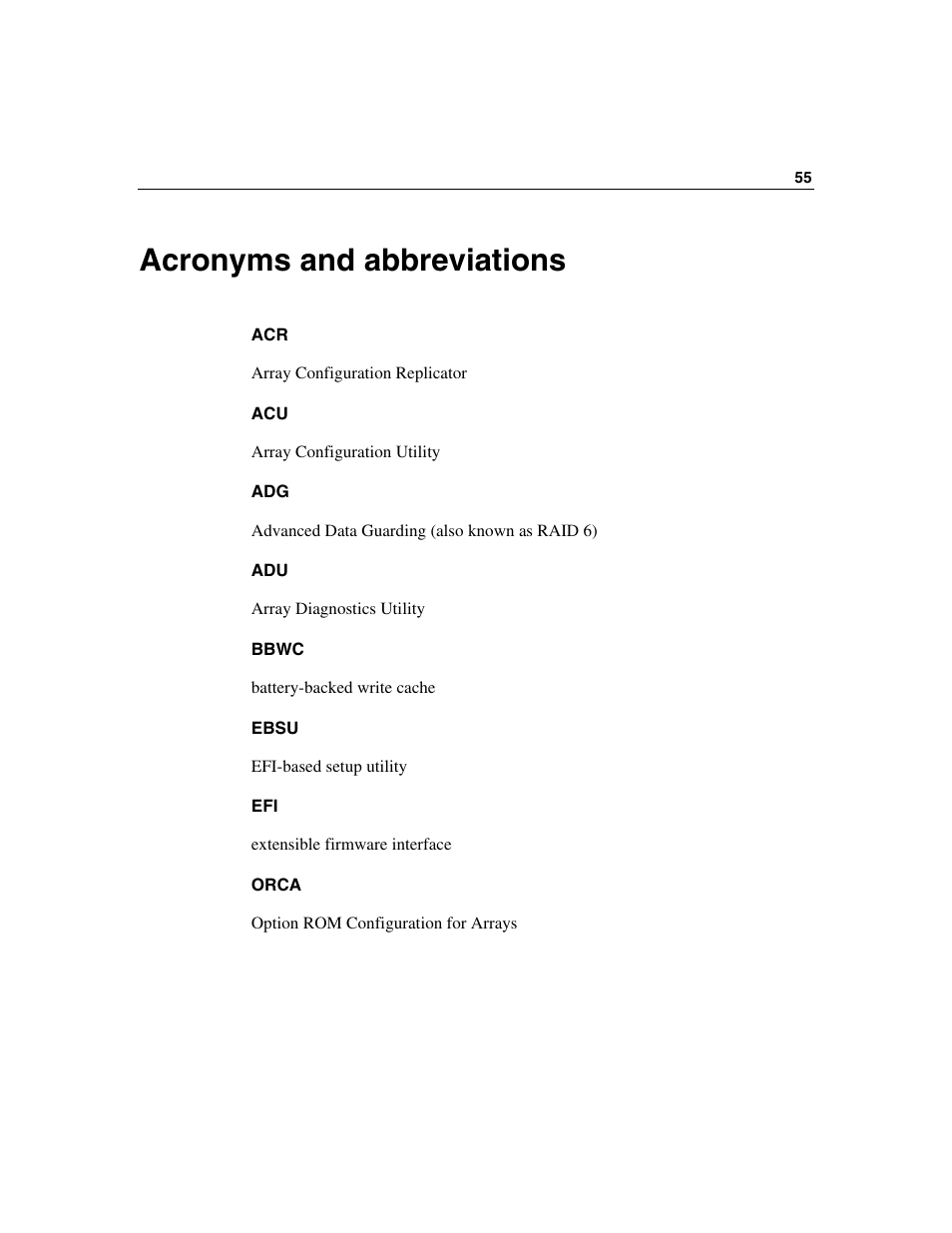 Acronyms and abbreviations | HP Integrity rx4640 Server User Manual | Page 55 / 58