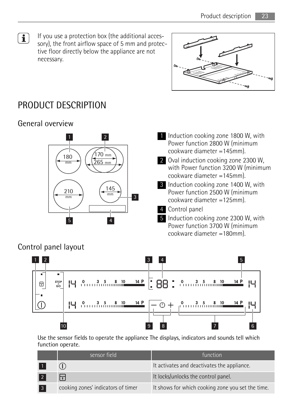 Product description, General overview, Control panel layout | AEG HK654250XB User Manual | Page 23 / 84