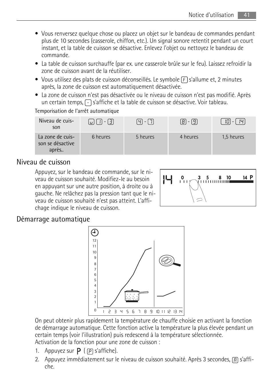 Niveau de cuisson, Démarrage automatique | AEG HK654250XB User Manual | Page 41 / 84