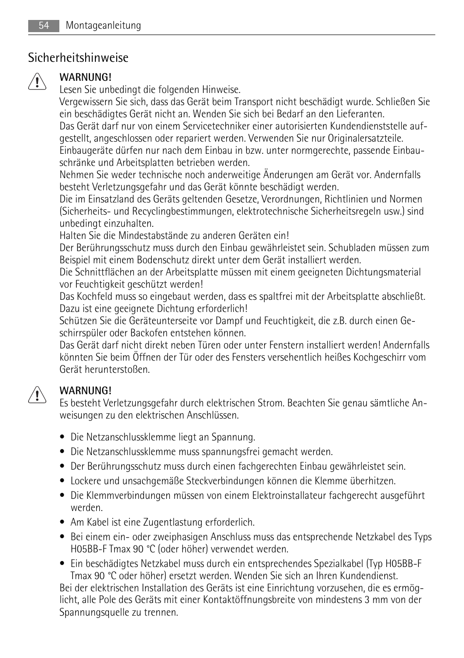 Sicherheitshinweise | AEG HK654250XB User Manual | Page 54 / 84