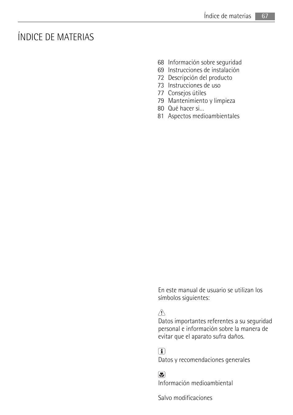 Índice de materias | AEG HK654250XB User Manual | Page 67 / 84