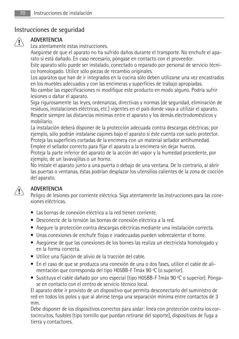 Instrucciones de seguridad | AEG HK654250XB User Manual | Page 70 / 84