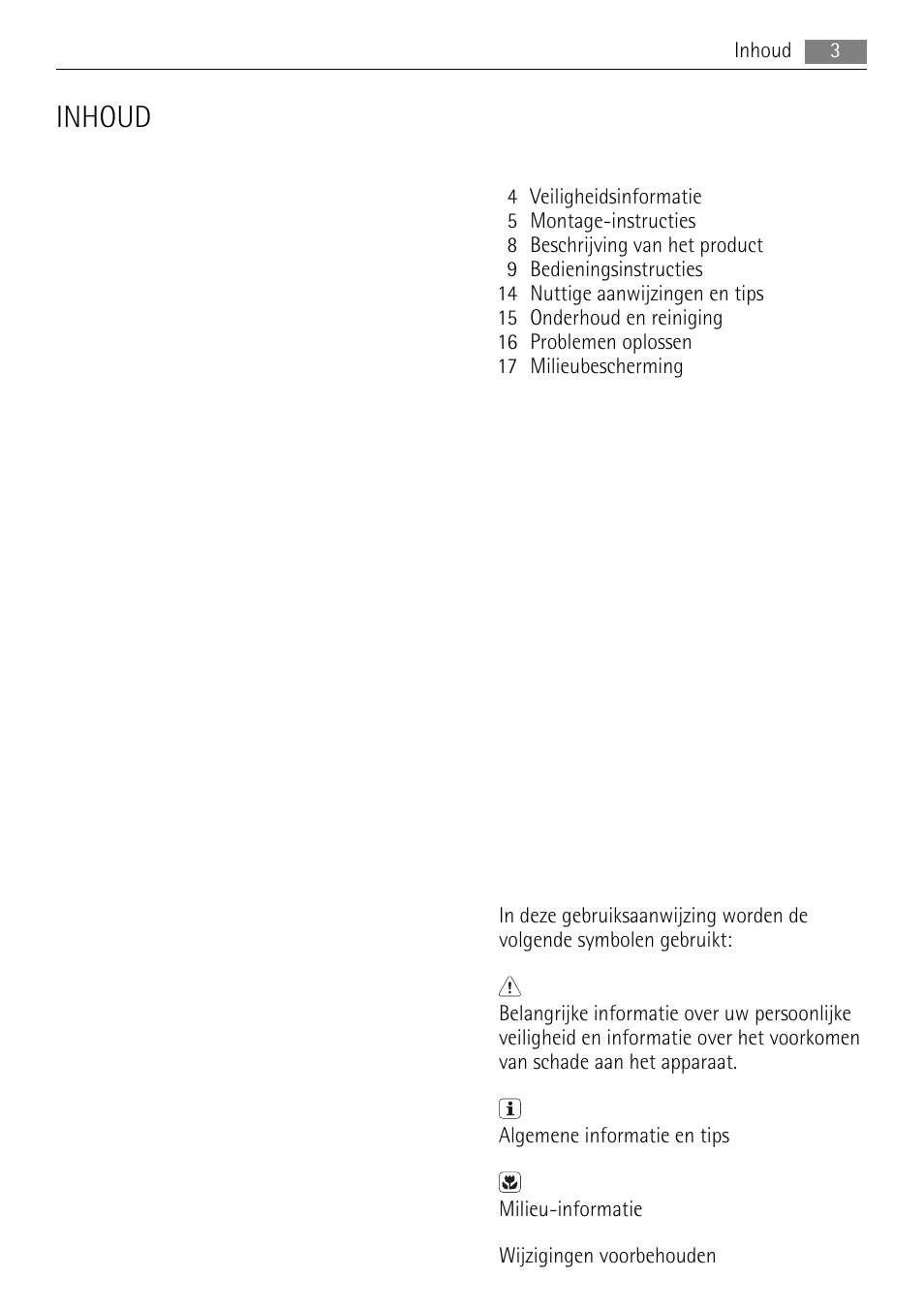 Inhoud | AEG HK653320XB User Manual | Page 3 / 88