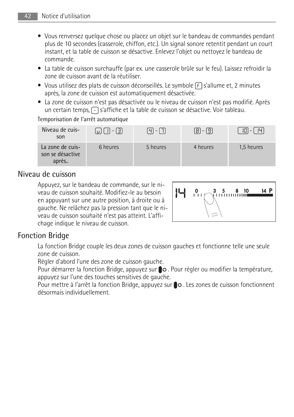 Niveau de cuisson, Fonction bridge | AEG HK653320XB User Manual | Page 42 / 88