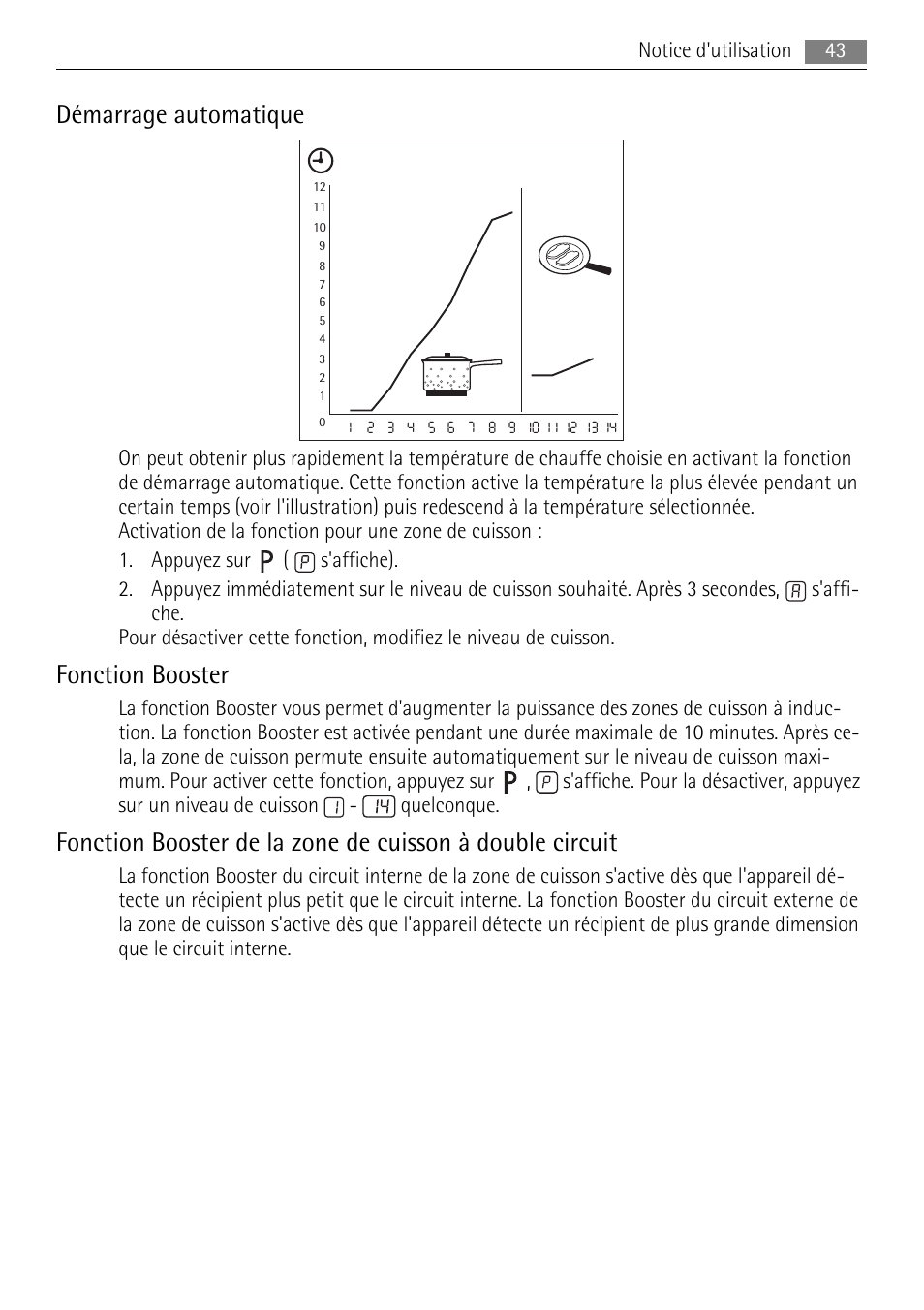 Démarrage automatique, Fonction booster | AEG HK653320XB User Manual | Page 43 / 88