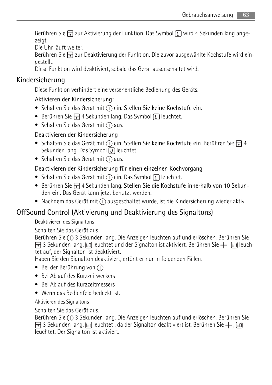 Kindersicherung | AEG HK653320XB User Manual | Page 63 / 88