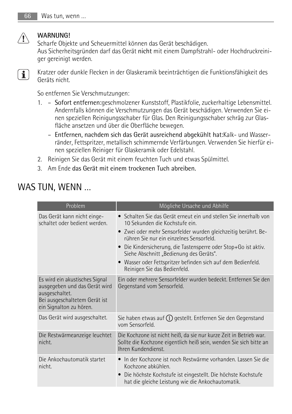 Was tun, wenn | AEG HK653320XB User Manual | Page 66 / 88