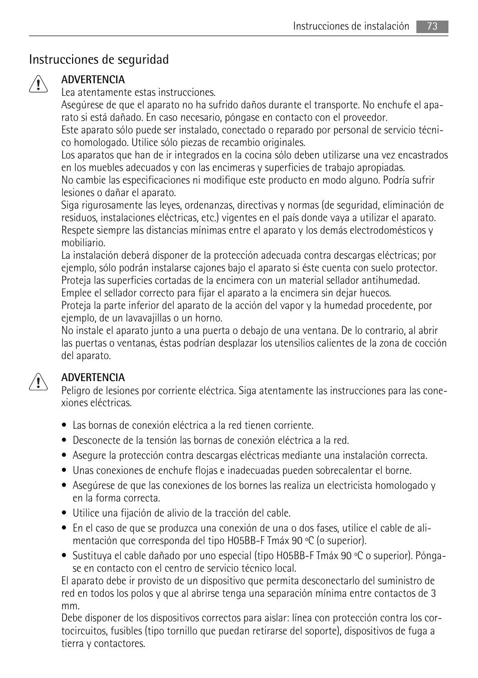 Instrucciones de seguridad | AEG HK653320XB User Manual | Page 73 / 88