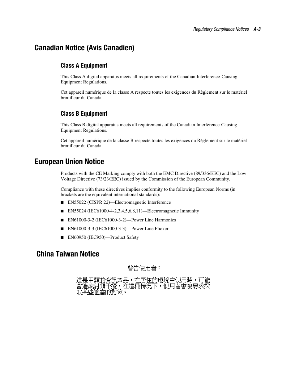 Canadian notice (avis canadien), Class a equipment, Class b equipment | European union notice, China taiwan notice | HP NC3131 Fast Ethernet Server Adapter User Manual | Page 21 / 32