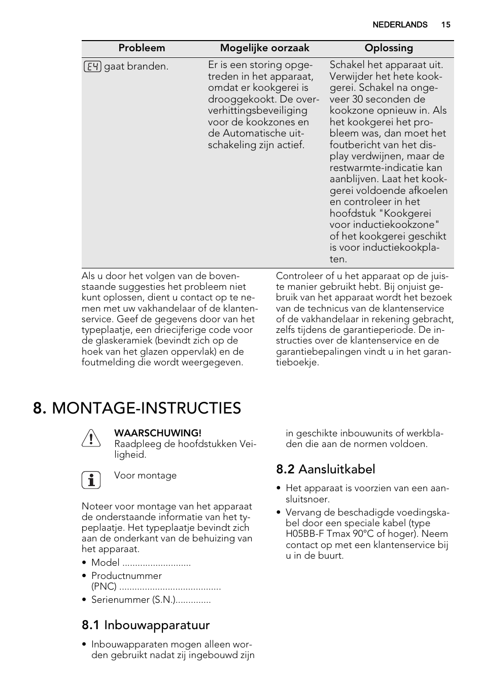 Montage-instructies, 1 inbouwapparatuur, 2 aansluitkabel | AEG HK634200XB User Manual | Page 15 / 68