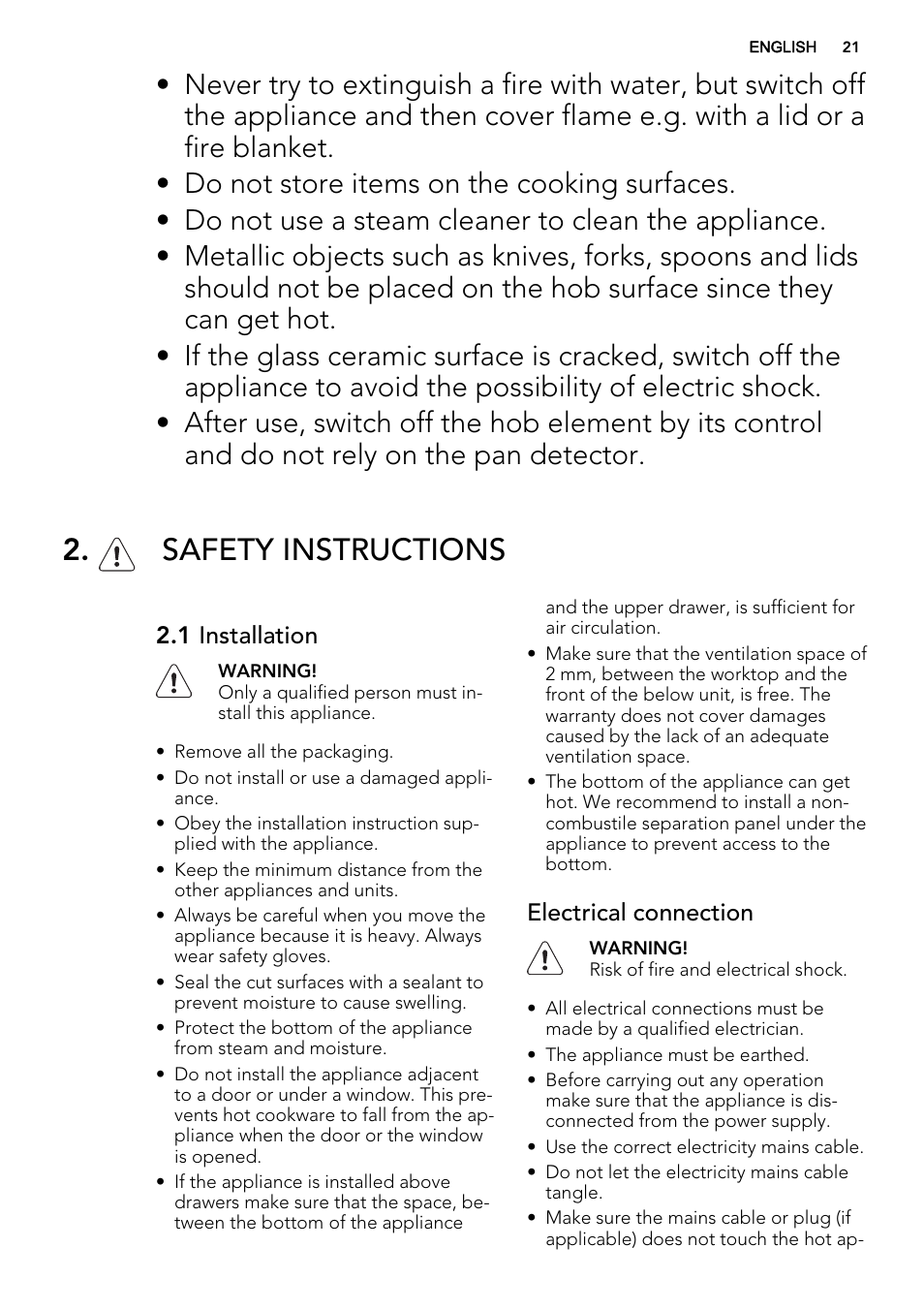 Safety instructions | AEG HK634200XB User Manual | Page 21 / 68
