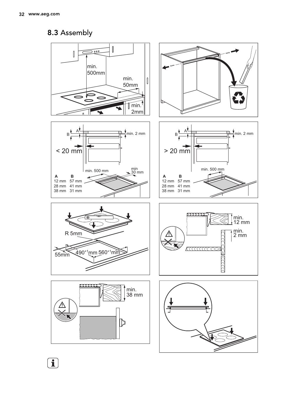 3 assembly, 20 mm | AEG HK634200XB User Manual | Page 32 / 68