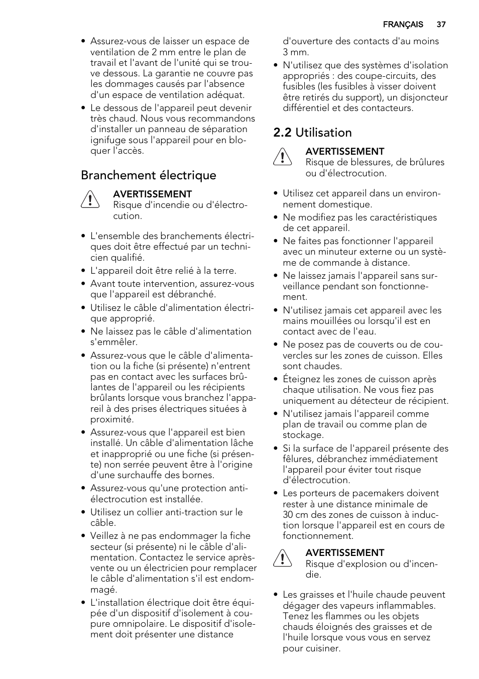 Branchement électrique, 2 utilisation | AEG HK634200XB User Manual | Page 37 / 68