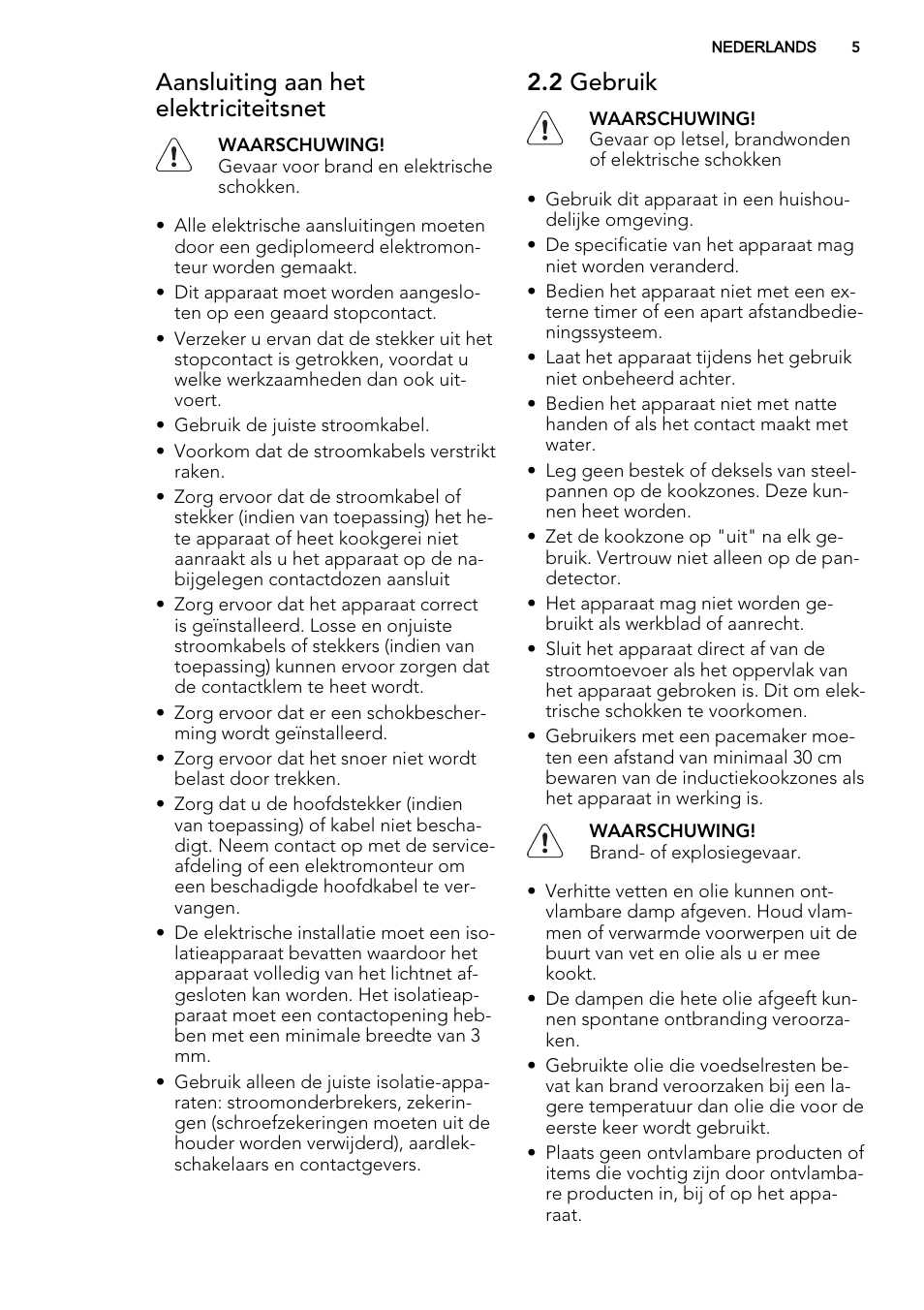 Aansluiting aan het elektriciteitsnet, 2 gebruik | AEG HK634200XB User Manual | Page 5 / 68