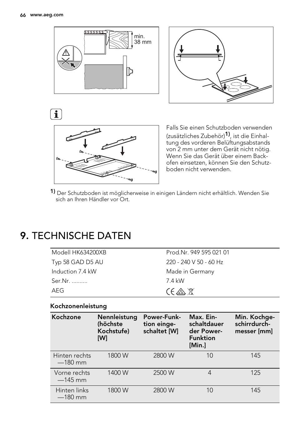 Technische daten | AEG HK634200XB User Manual | Page 66 / 68