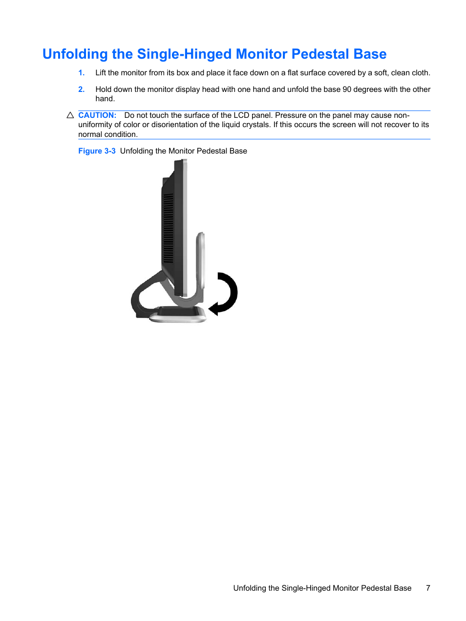 Unfolding the single-hinged monitor pedestal base | HP L1910 19-inch LCD Monitor User Manual | Page 15 / 63