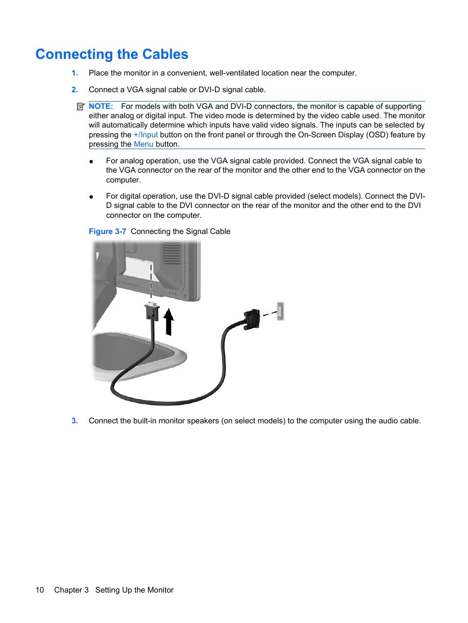 Connecting the cables | HP L1910 19-inch LCD Monitor User Manual | Page 18 / 63