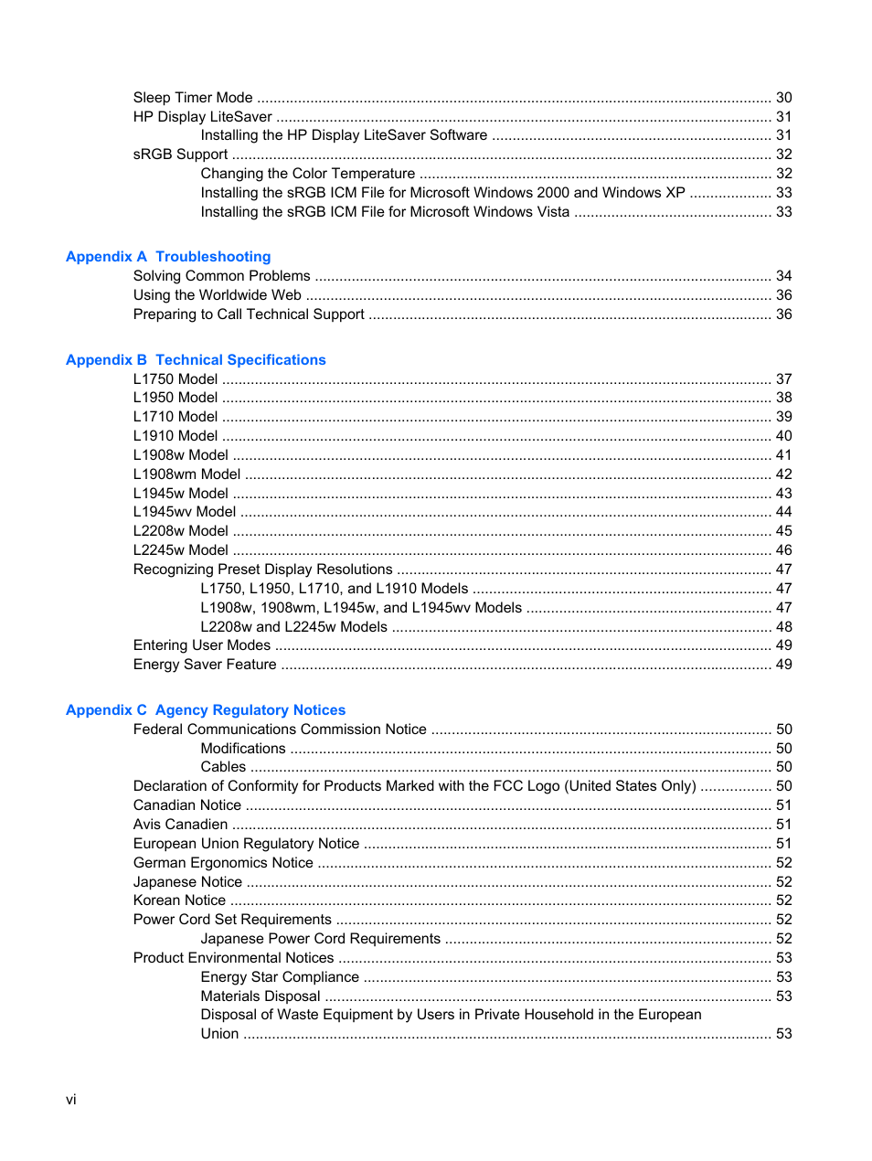 HP L1910 19-inch LCD Monitor User Manual | Page 6 / 63
