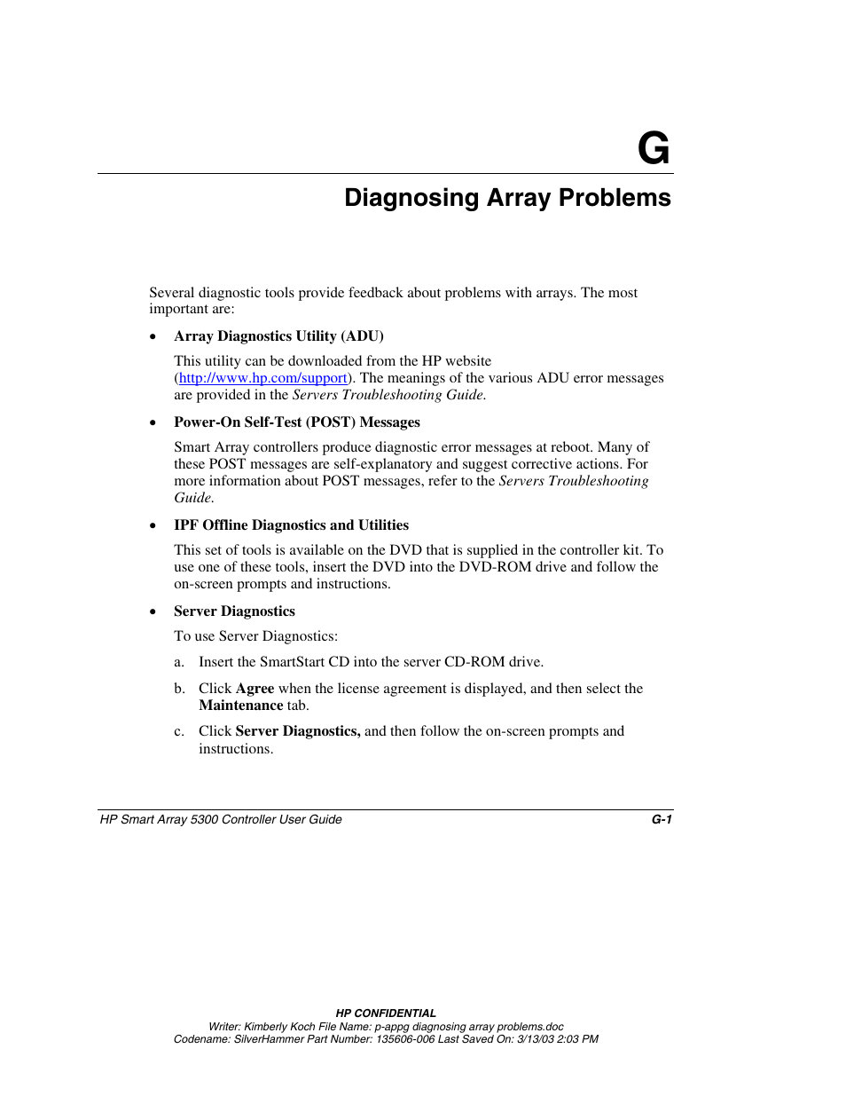 Appendix g: diagnosing array problems, Appendix g, Diagnosing array problems | HP Integrity rx4640 Server User Manual | Page 100 / 107