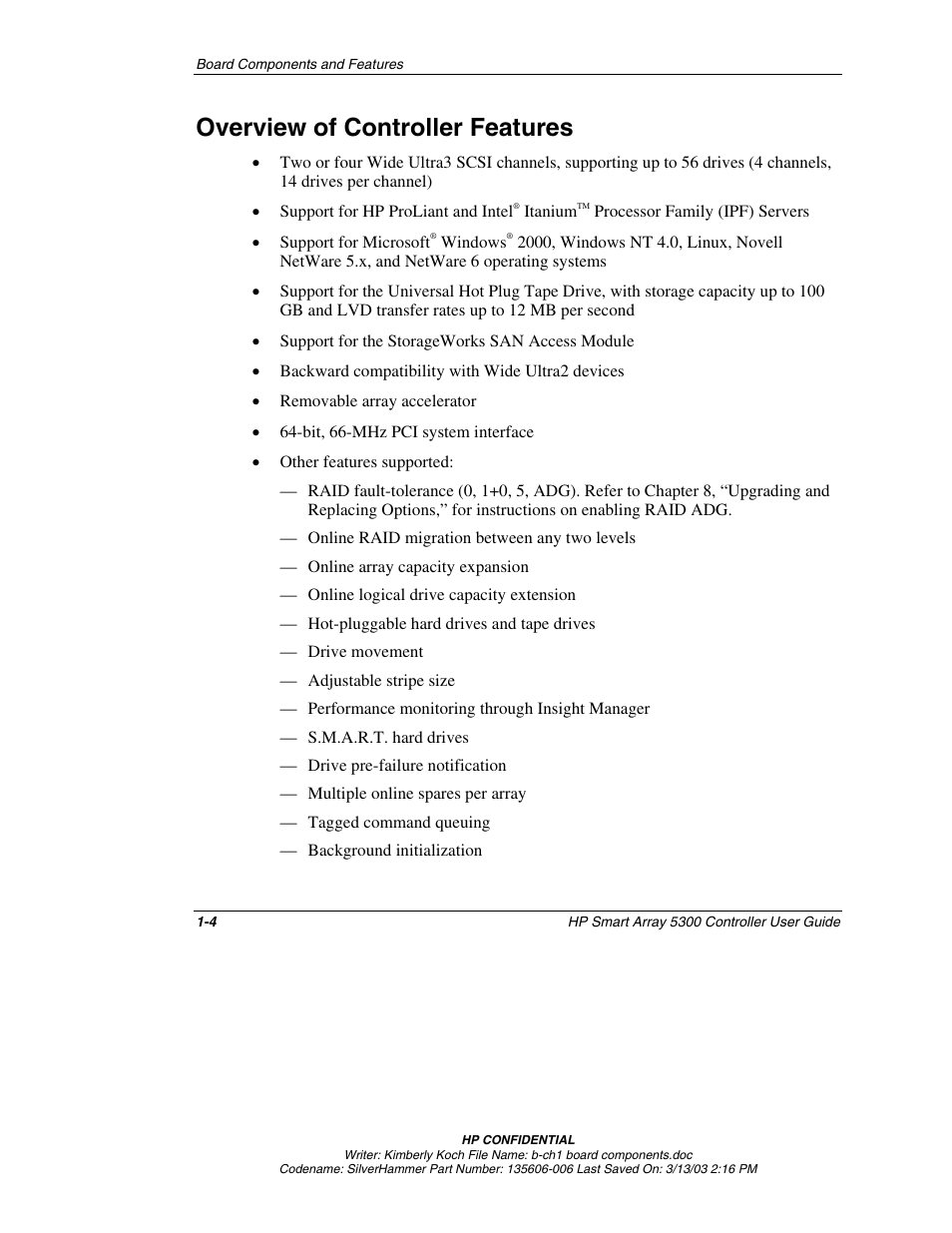 Overview of controller features, Overview of controller features -4 | HP Integrity rx4640 Server User Manual | Page 15 / 107