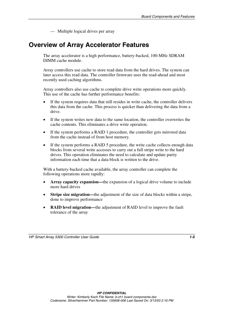 Overview of array accelerator features, Overview of array accelerator features -5 | HP Integrity rx4640 Server User Manual | Page 16 / 107