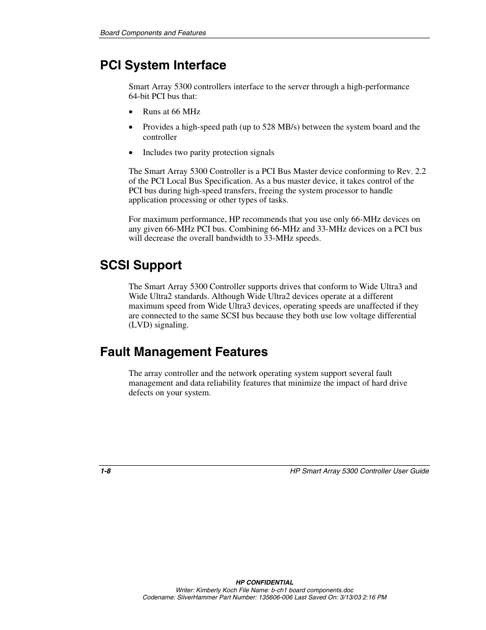 Pci system interface, Scsi support, Fault management features | Pci system interface -8, Scsi support -8, Fault management features -8 | HP Integrity rx4640 Server User Manual | Page 19 / 107