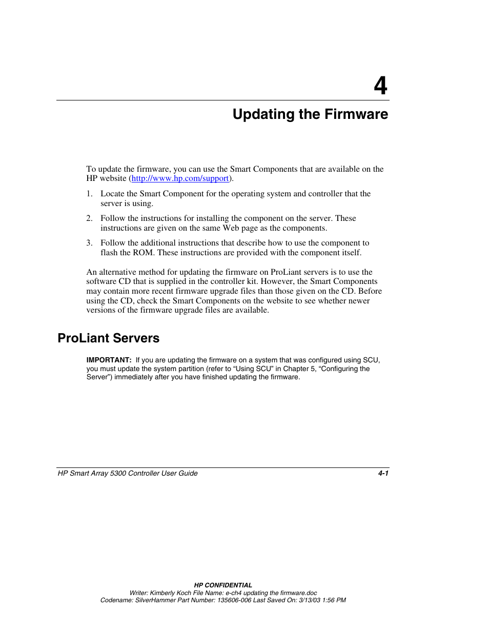 Chapter 4: updating the firmware, Proliant servers, Chapter 4 | Updating the firmware, Proliant servers -1 | HP Integrity rx4640 Server User Manual | Page 34 / 107