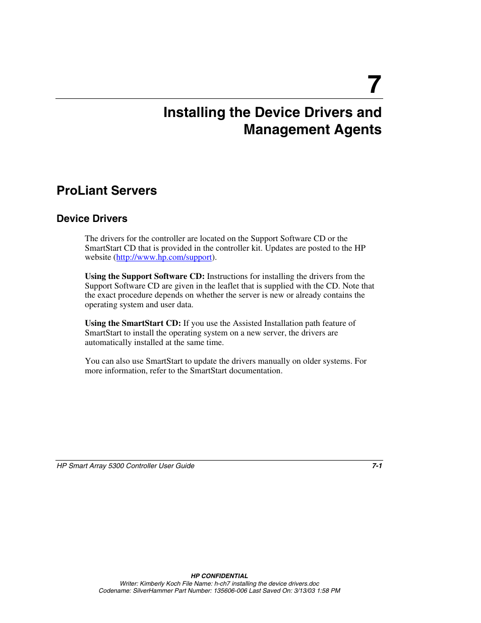 Proliant servers, Device drivers, Chapter 7 | Proliant servers -1, Device drivers -1 | HP Integrity rx4640 Server User Manual | Page 46 / 107