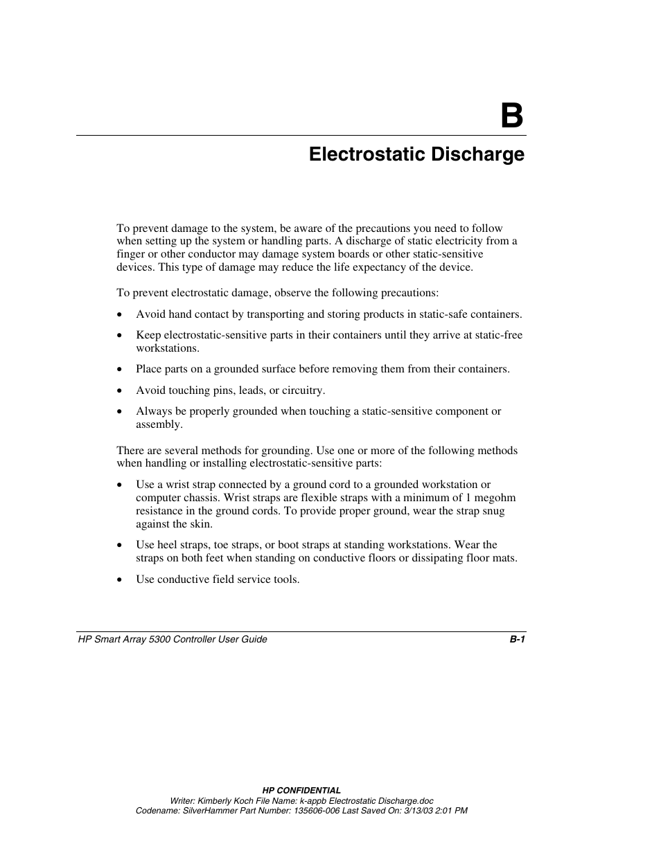 Appendix b: electrostatic discharge, Appendix b, Electrostatic discharge | HP Integrity rx4640 Server User Manual | Page 72 / 107