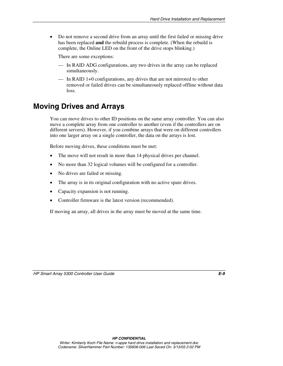 Moving drives and arrays | HP Integrity rx4640 Server User Manual | Page 94 / 107