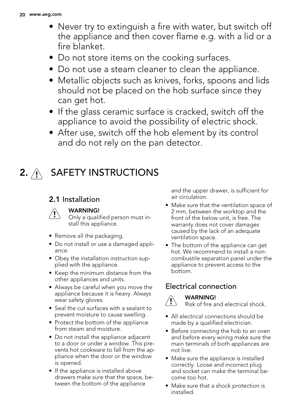 Safety instructions | AEG HE634400XB User Manual | Page 20 / 68