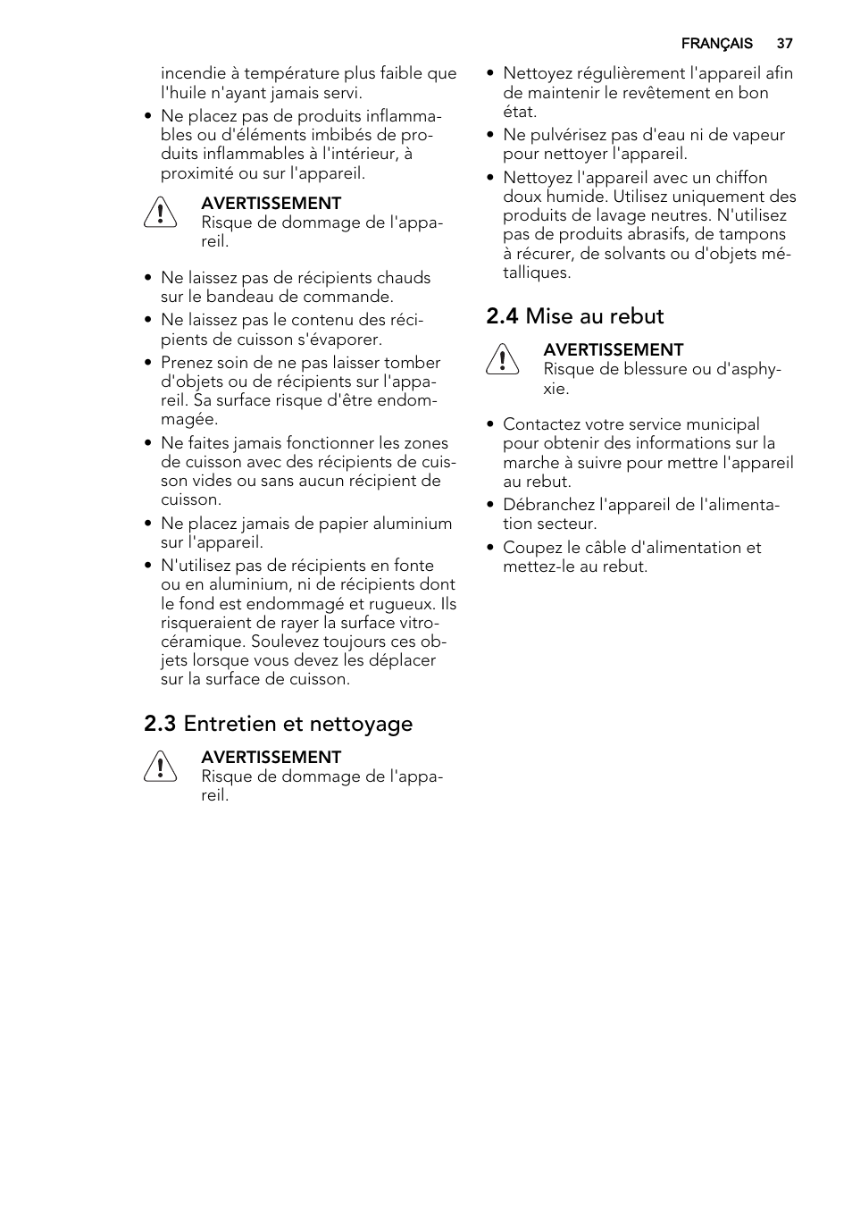 3 entretien et nettoyage, 4 mise au rebut | AEG HE634400XB User Manual | Page 37 / 68