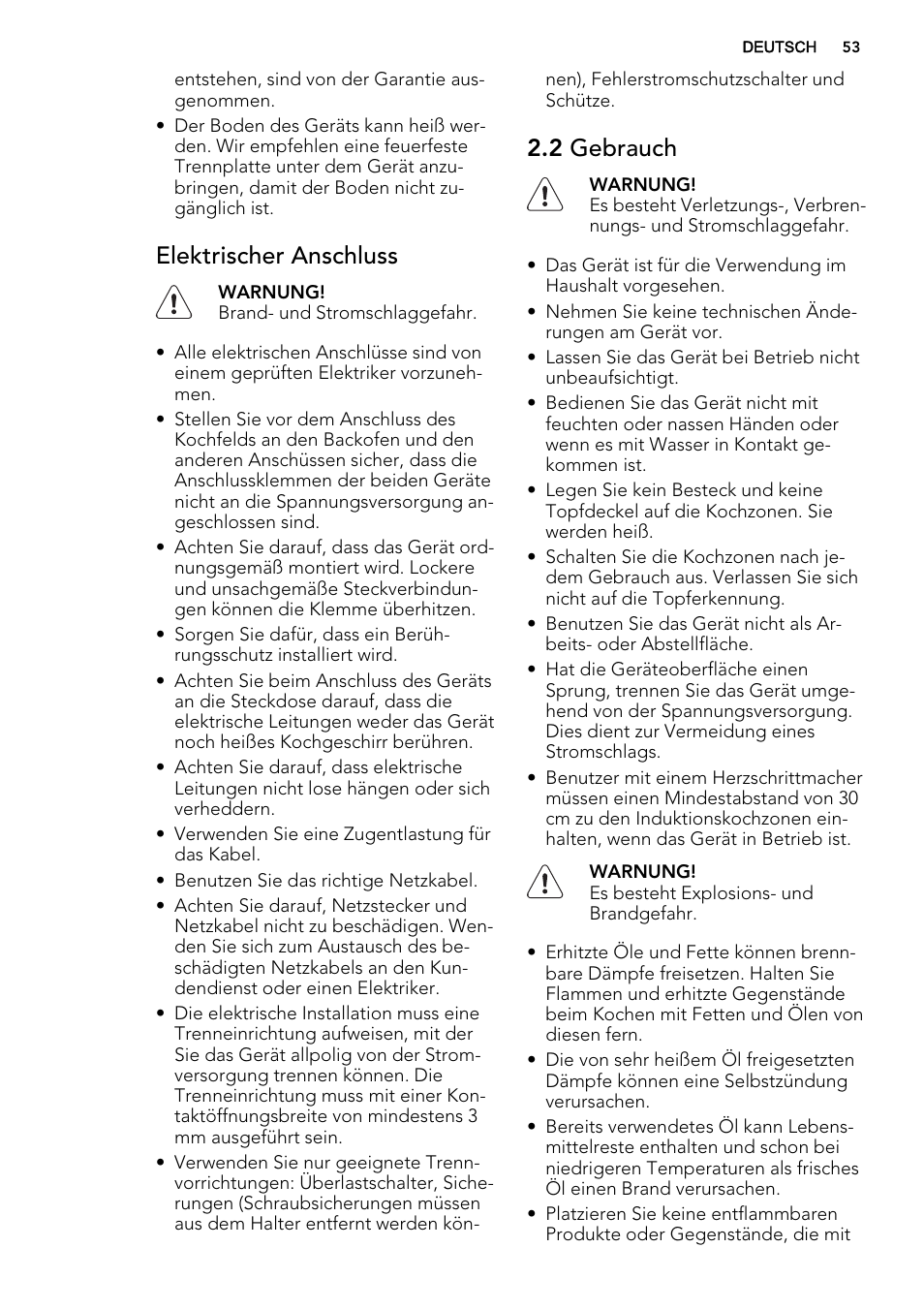 Elektrischer anschluss, 2 gebrauch | AEG HE634400XB User Manual | Page 53 / 68