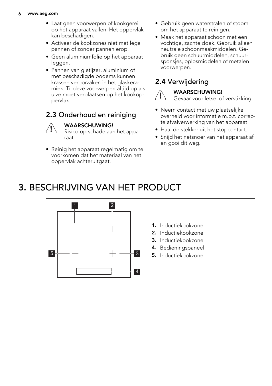 Beschrijving van het product, 3 onderhoud en reiniging, 4 verwijdering | AEG HE634400XB User Manual | Page 6 / 68