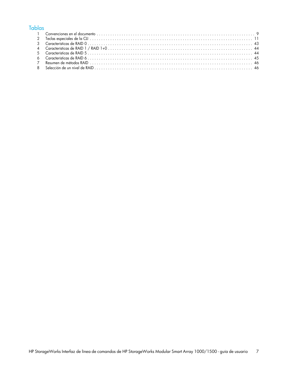 Tablas | HP StorageWorks 1500cs Modular Smart Array User Manual | Page 7 / 48