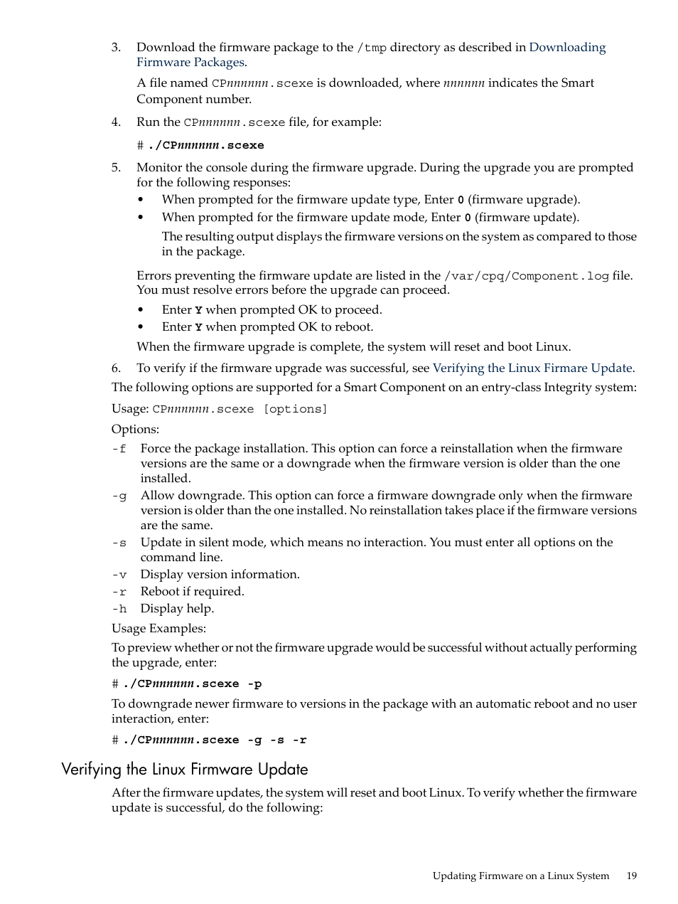 Verifying the linux firmware update | HP Integrity rx4640 Server User Manual | Page 19 / 36