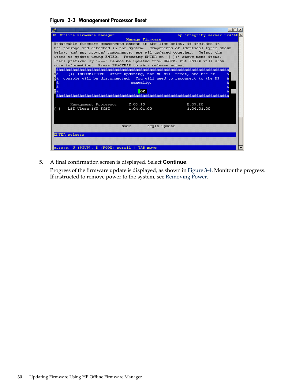 Management processor reset | HP Integrity rx4640 Server User Manual | Page 30 / 36